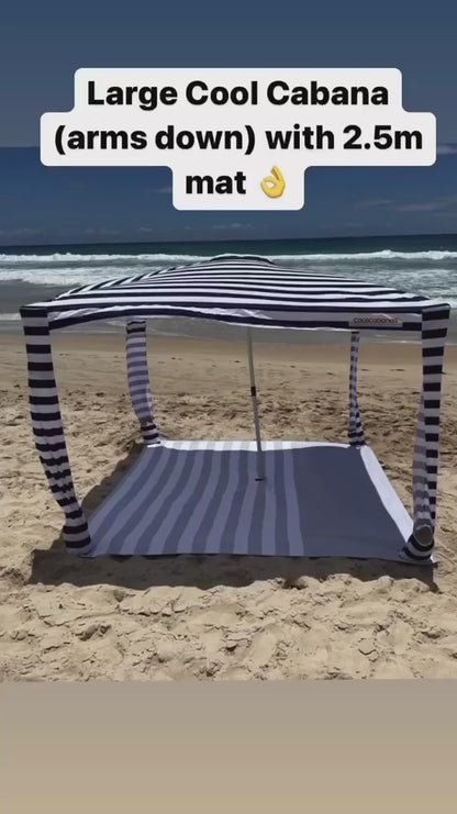 3.3m x 3.3m XXL Cool Grey Striped Beach Mat / Towel with hole + Matching Beach Bag